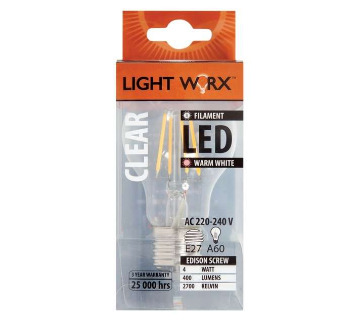 Lightworx LED E27 Filament Bulbs - Clear (4w)