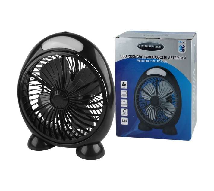 Leisure Quip USB Rechargeable Cool Blaster Fan with LED - Black