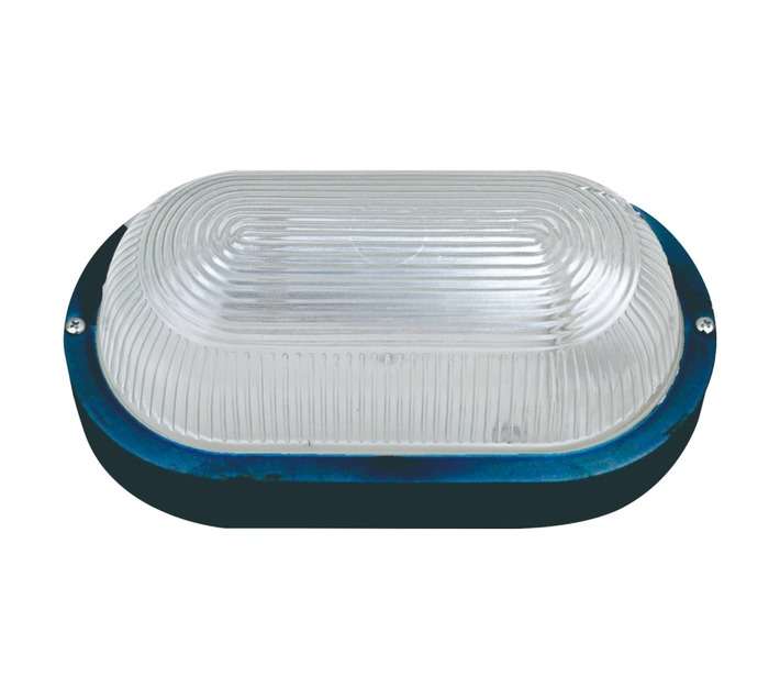 Lightworx 5043AB Large Oval Glass E27 Bulkhead - Black