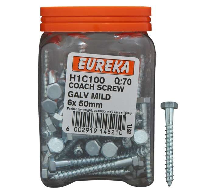 Eureka H1C100 6 x 50mm Coach Screw Galvanised (70 Pack)