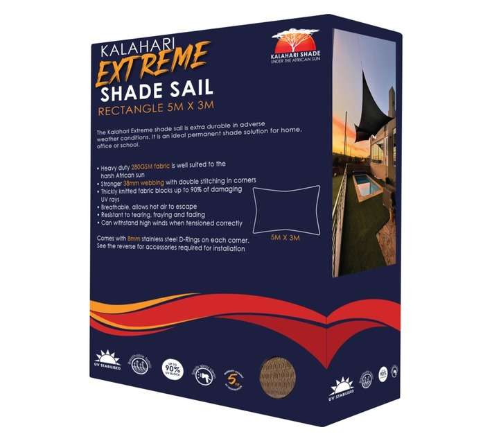 Kalahari Extreme Rectangle Shade Sail - Sand (5000 x 3000mm)