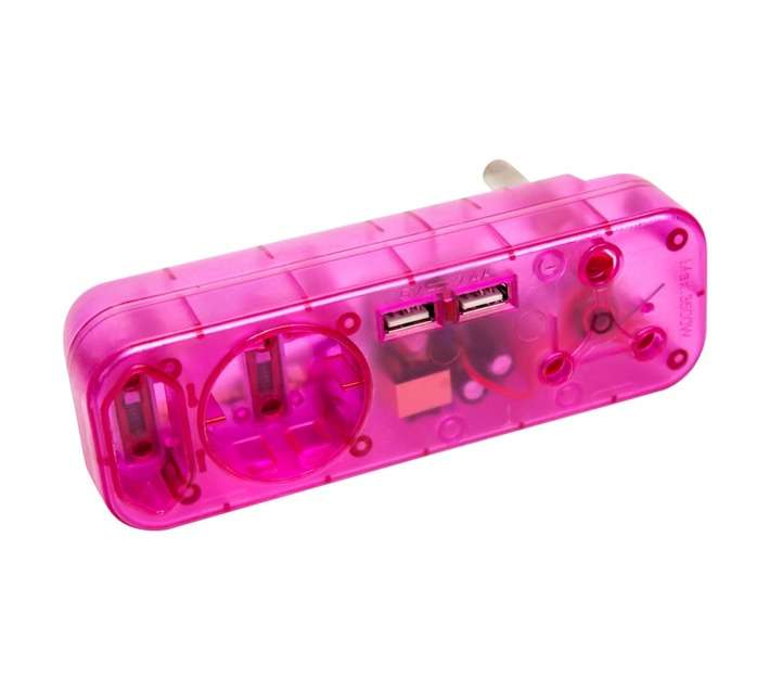 PowerWorx MVAUSB3TP 2 x USB 1 x 16A 1 x 5A and 1 x Schuko Transparent Adaptor