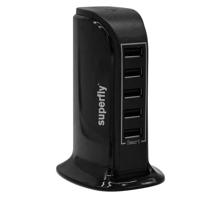Superfly 5 Port USB Charging Tower - Black
