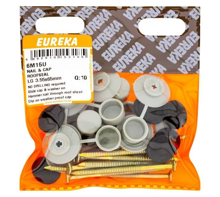 Eureka 10 x Roof Seal Nails and Caps - Gold (65 x 3.55mm)