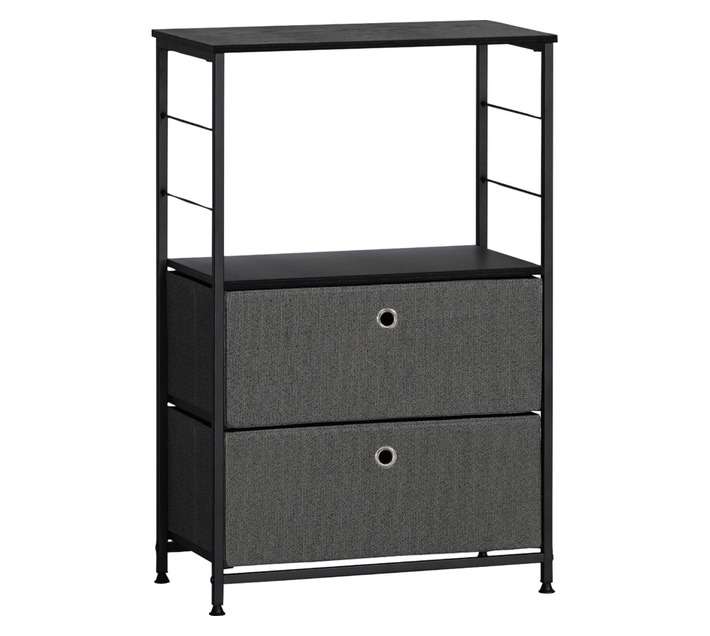 Home and Kitchen Melos Display Shelf with Fabric Drawers - Black/Grey (550 x 300 x 850mm)