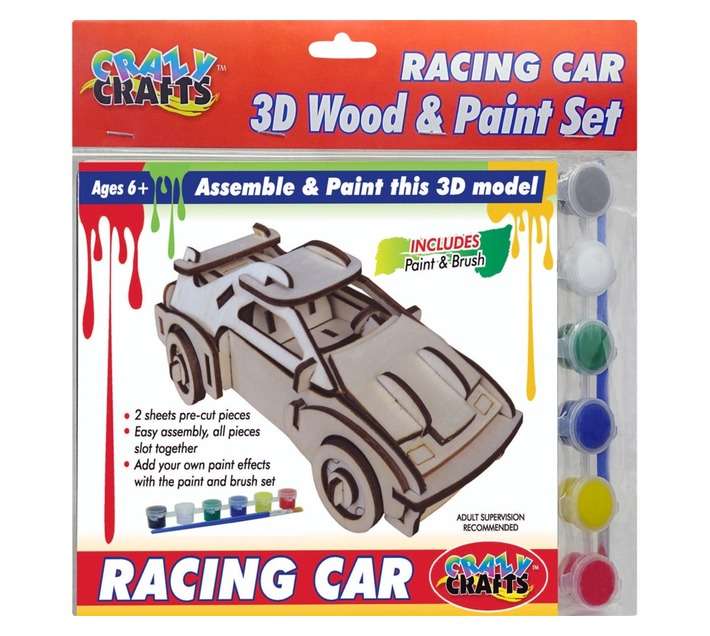 Crazy Crafts 3D Wood Racing Car and Paint Set