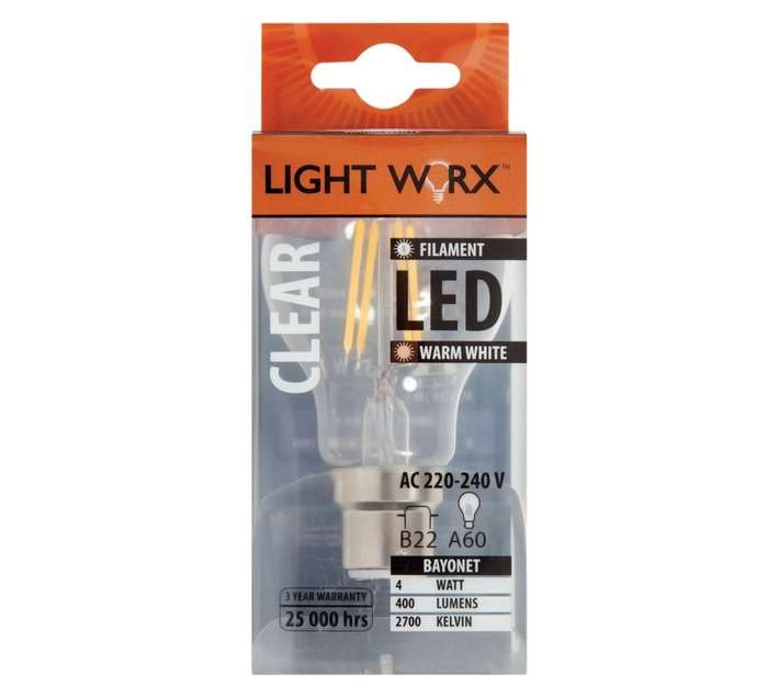 Lightworx LED B22 Filament Bulbs - Clear (4w)
