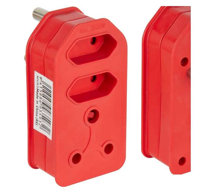PowerWorx 3Pin and 2 x Euro Adaptors - Red
