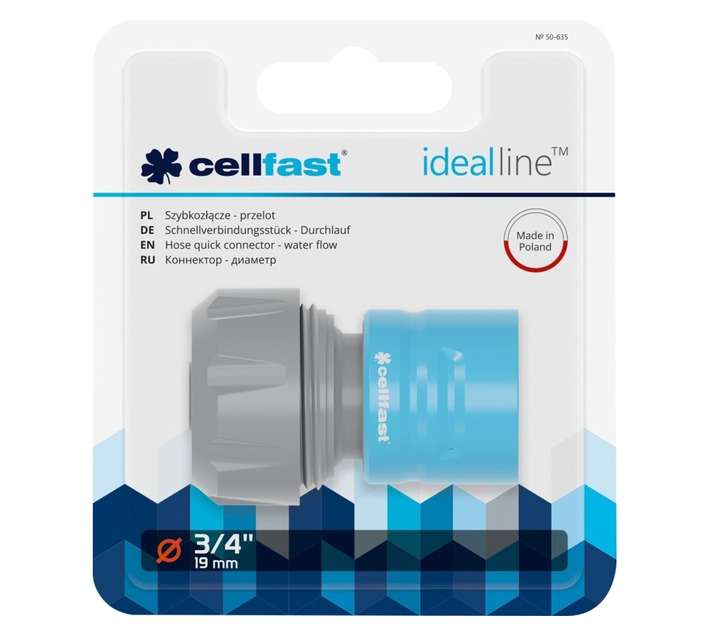 Cellfast CF50-635 Hose Quick Connector - Waterflow - Grey/Blue (19mm) Blister