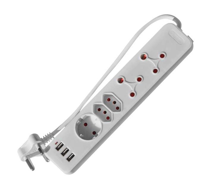 PowerWorx 5-Way New Standard Core Multi-Plug with 3 x USB Inputs - White