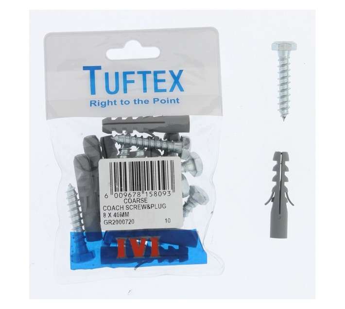Tuftex 10 x Coach Screw and Plugs (8 x 40mm)