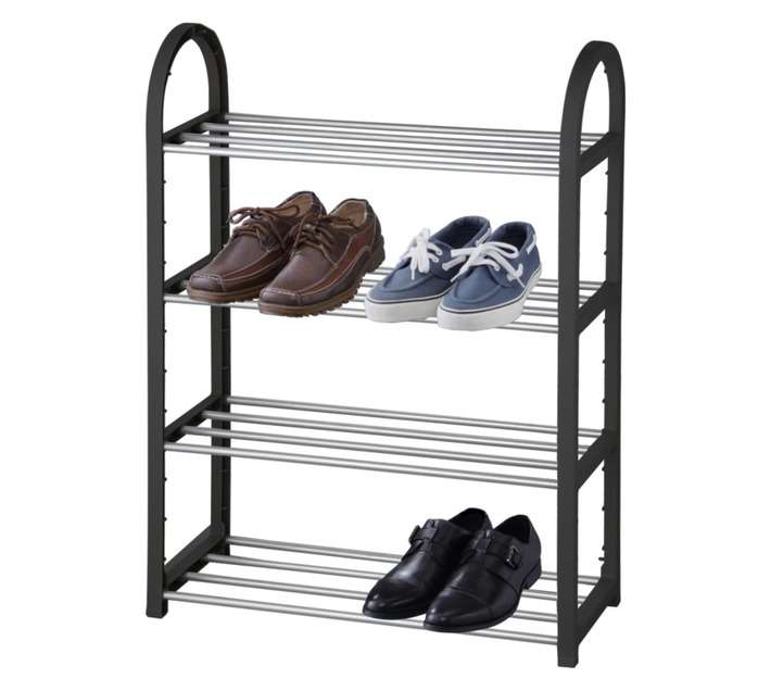 Home and Kitchen 4 Tier Shoe Rack - Black/Silver