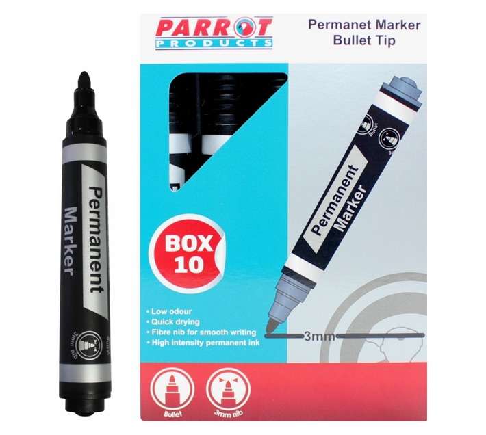Parrot Products PP1001B 10 x Bullet Tip Permanent Maker - Black