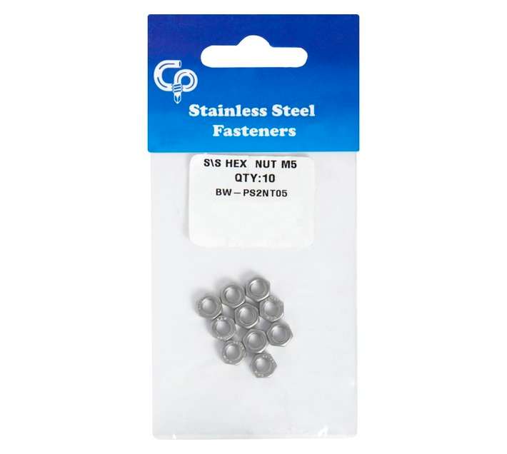 10 x M5 Stainless Steel Hex Nuts
