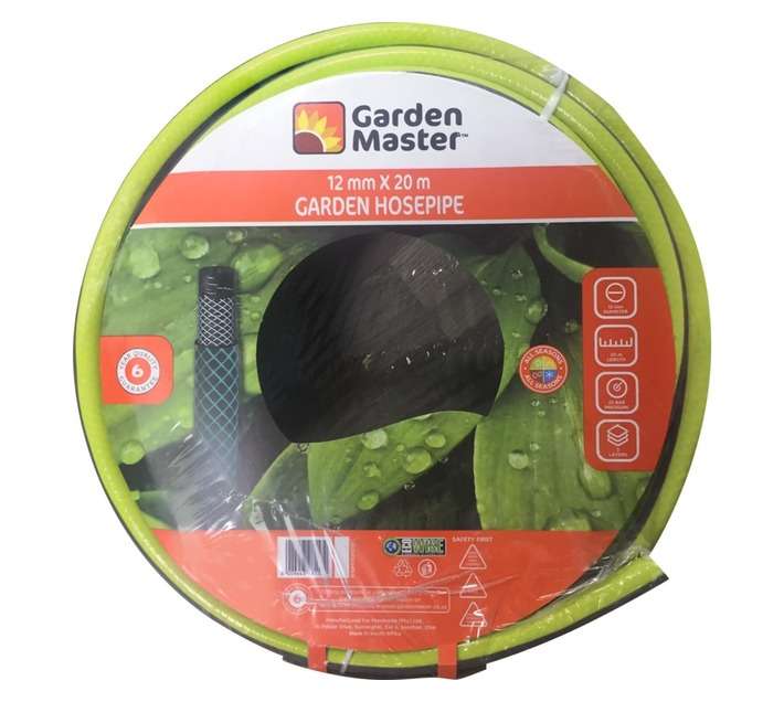 Garden Master Grey Stripe Hosepipe - Lime Green (20m x 12mm)