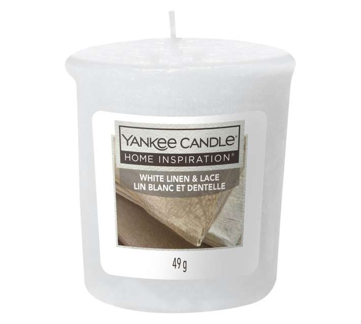 VOTIVE WHT LINEN & LACE 49G