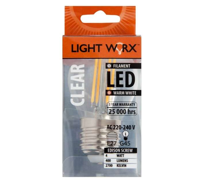 Lightworx LED E27 Filament Golfball Bulbs - Clear (4w)