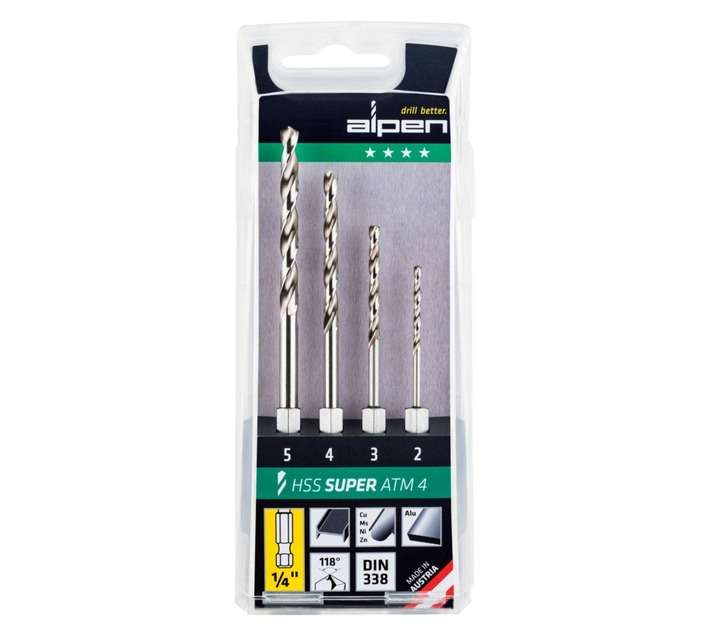 Alpen 4 Piece Hex Shank HSS Drill Bit Set ALP ATM4-1