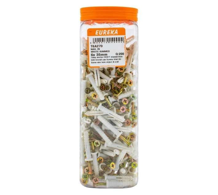 Eureka 200 x White Rimmed Nail In Screws (6 x 35mm)