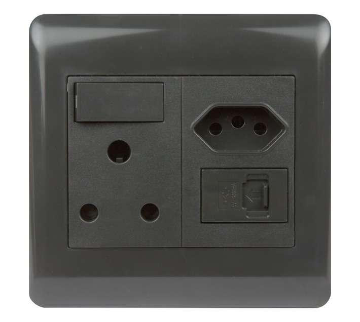 Design House 1 x IEC 1 x USB x 1 x 16A Socket - Charcoal (100 x 100mm)