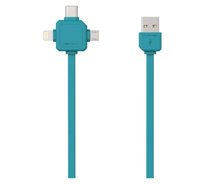 Allocacoc 3 In 1 USB Charge Sync Cable - Blue (1500mm)