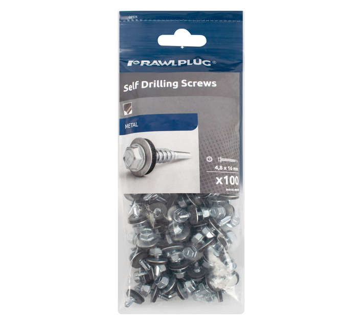 Rawlplug 100 x Self Drilling Screws with Washer (16 x 4.8mm)