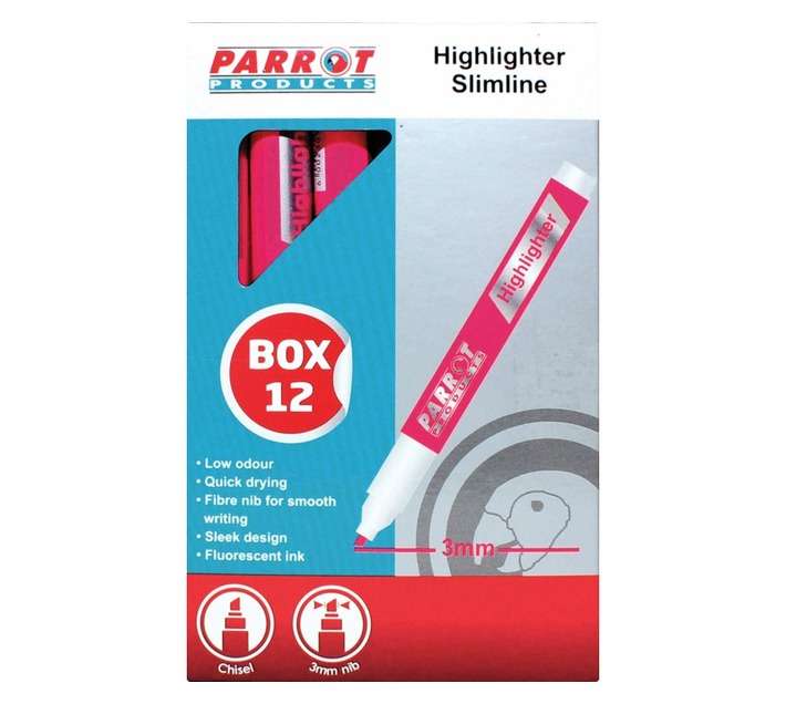 Parrot Products PH2001P 12 x Slimline Highlighter Markers - Pink