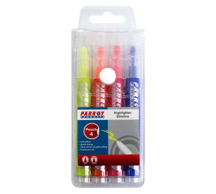 Parrot Products PH0401C 4 x Slimline Highlighter Markers - Assorted