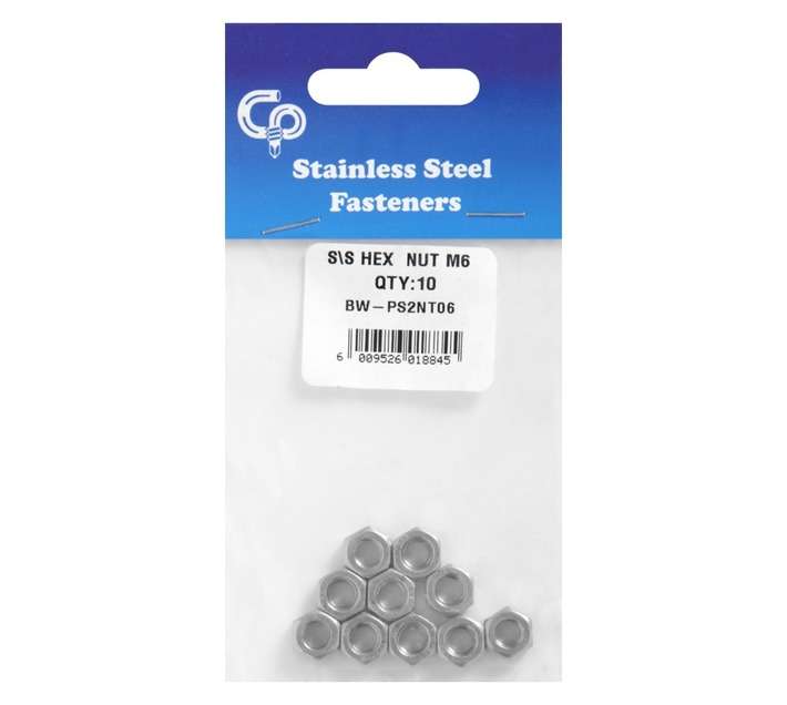 10 x M6 Stainless Steel Hex Nuts
