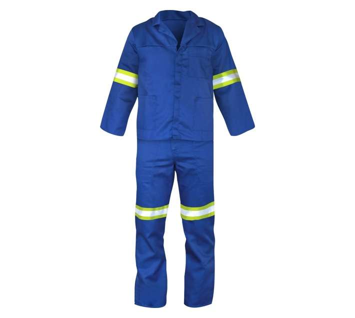 Poly Cotton Reflective Contisuit - Royal Blue/Lime/Silver (Size 30)