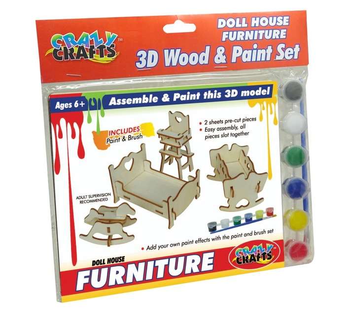 Crazy Crafts 3D Doll House Furniture Wood and Paint Set