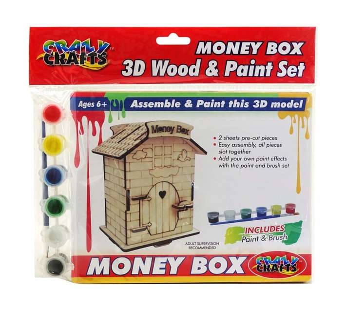 Crazy Crafts 3D Wood Money Box and Paint Set