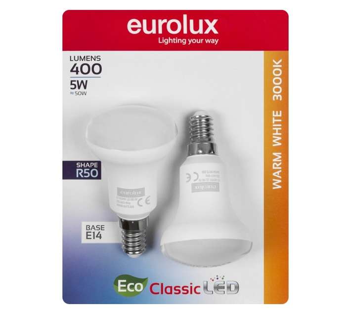 Eurolux 2 x E14 LED R50 Reflector Globe - Warm White (5W)
