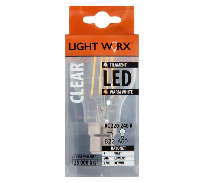 Lightworx LED B22 Filament Bulbs - Clear (7w)