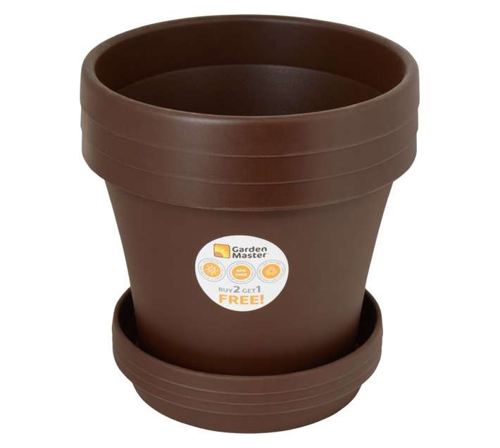 Garden Master 3 Piece Super Pot and Saucer - Brown (250mm)