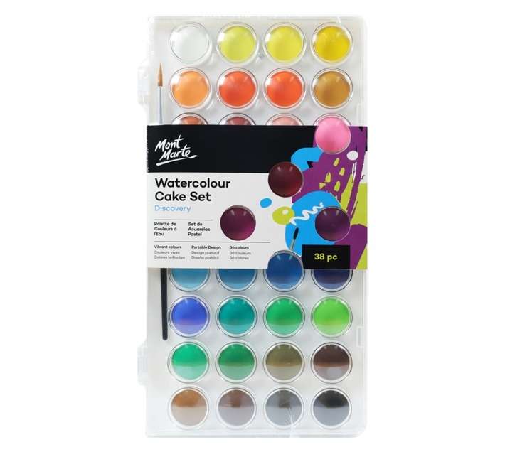 Mont Marte 38 Piece Water Colour Cake Paint Set - Assorted