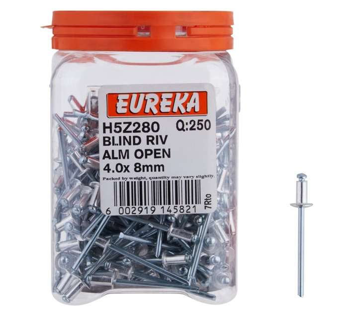 Eureka 250 x Blind Open Rivets (4.0 x 8mm)