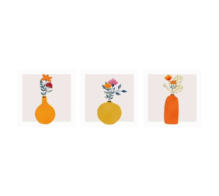 Design House 3 Piece Pot Plants Canvas Print - Orange (300 x 300mm)