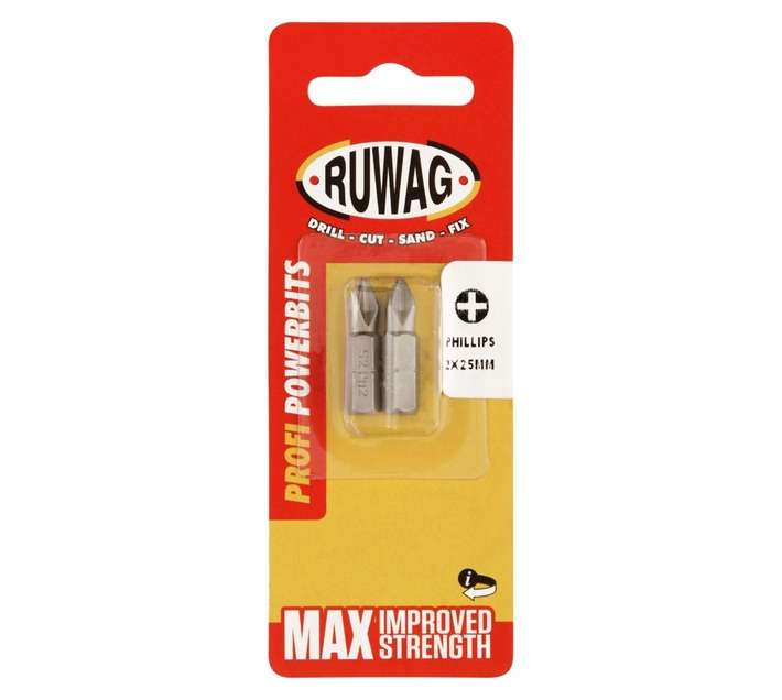 Ruwag 25mm No.2 Professional Power Phillips Bit (2 Pack)