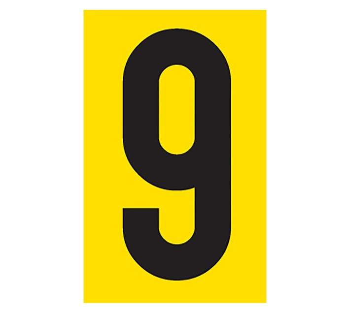 Tower Self-Adhesive Number 9 Sign - Black/Yellow (90 x 55mm)