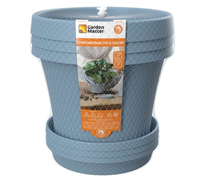 Garden Master 3 x Super Pots and Saucers - Powder Blue (250mm)