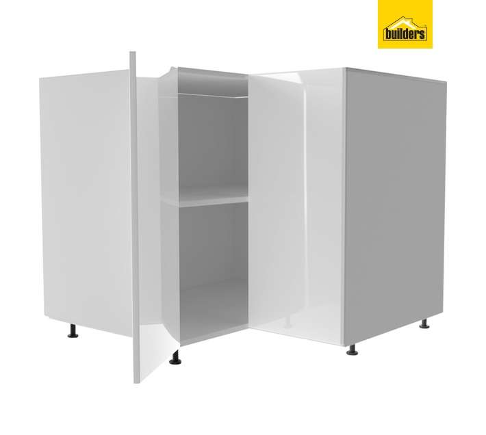 Home and Kitchen Base Unit Gloss Corner Cabinet - White (900mm)