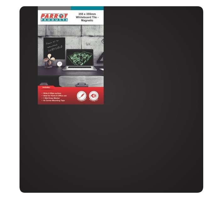 Parrot Products BD1817B Magnetic Whiteboard Tile - Black (355 x 355mm)