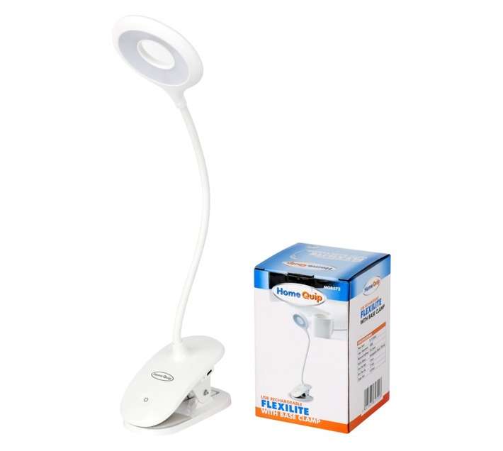 Home Quip Flexilite USB Rechargeable LED Lamp with Base Clamp - White