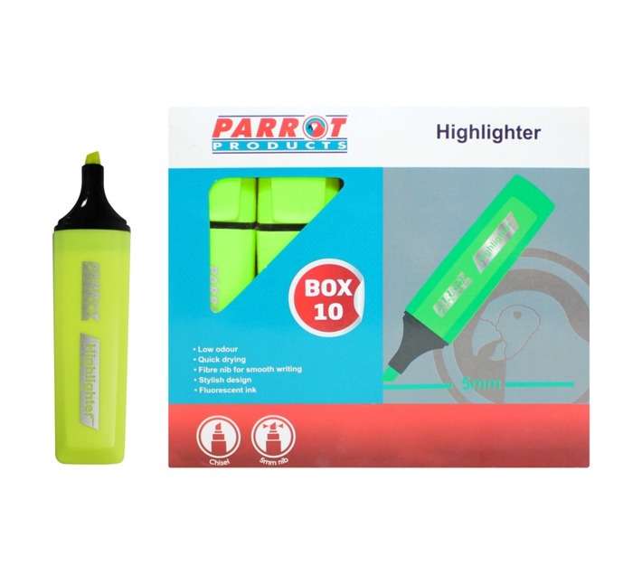 Parrot Products PH1001G 10 x Highlighter Markers - Green