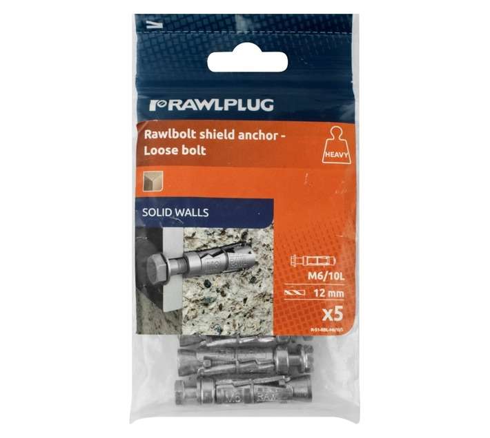 Rawlplug 5 x Shield Anchor Rawbolt (M6 x 12mm x 40mm)
