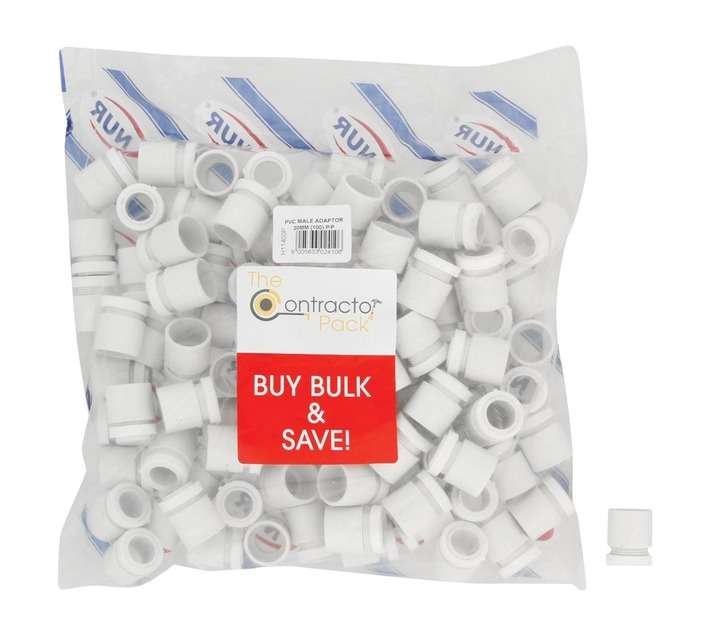 Proton Prepack 100 x PVC Male Adaptors - White (20mm)