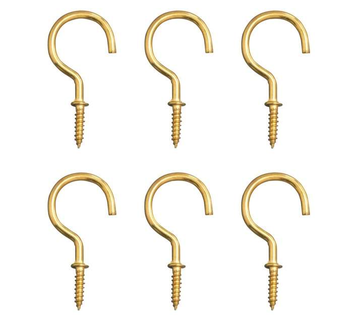 Eureka 6 x Brass Plated Round Cup Hooks (38mm)