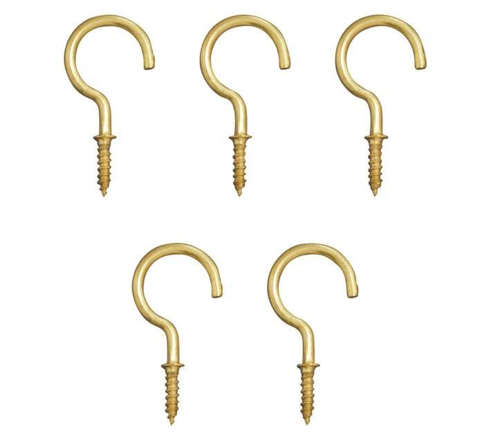 Eureka 5 x Solid Brass Cup Hooks (25mm)