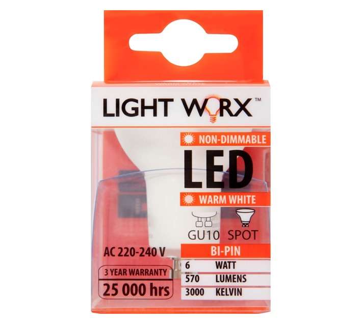 Lightworx LED GU10 6w - Warm White